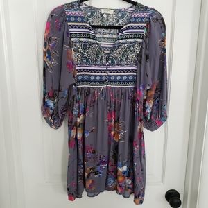 Umgee Womens TunicTop Mini Dress MED Pullover Multicolor Artsy Floral Boho Flowy